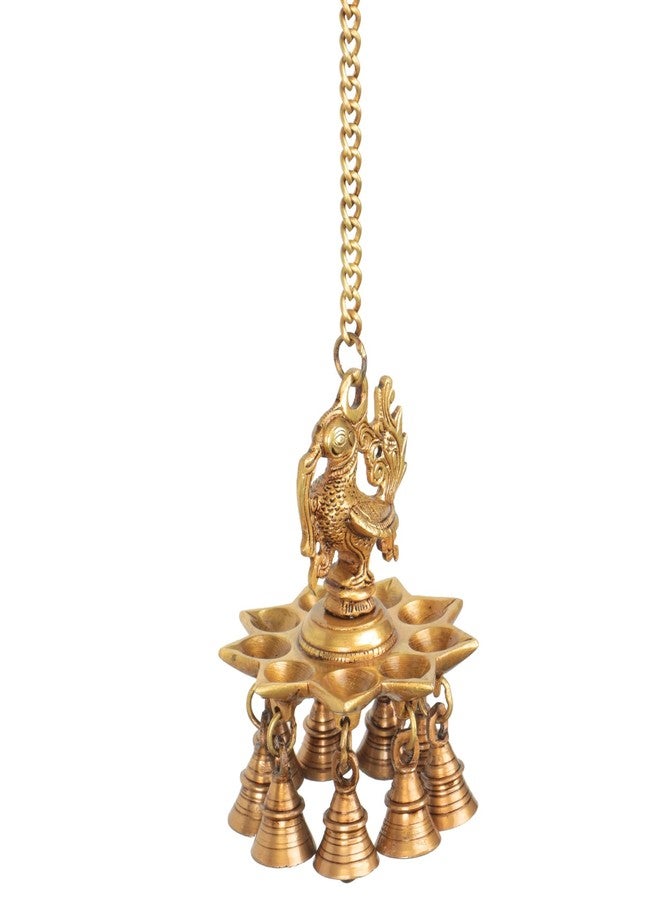 Mla's Decor Brass Peacock Design Hanging Diya with Heavy Bells Brass Product Decorative Showpiece Bells for Home Mandir Temple Living Room Pooja Decorative Items - Image 1